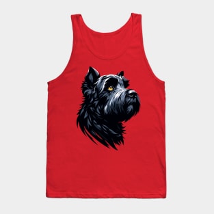 Stunning and Cool Black Russian Terrier Monochrome and Gold Portrait for Father's Day Tank Top